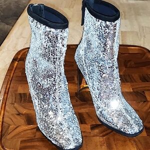 Giuseppe Zanotti Silver Sequin Ankle Boots EU 38.5